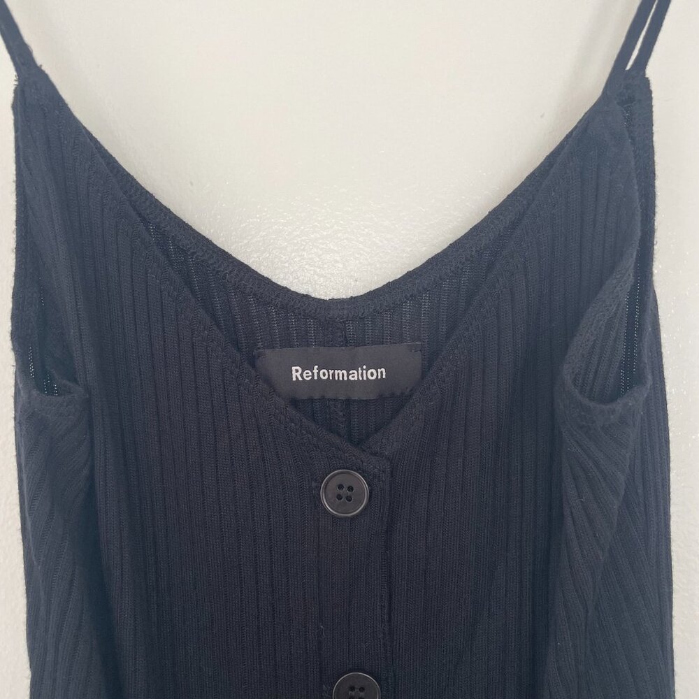 Reformation Ribbed Button Down Knit Midi Casey Dress in black - Picture 7 of 13